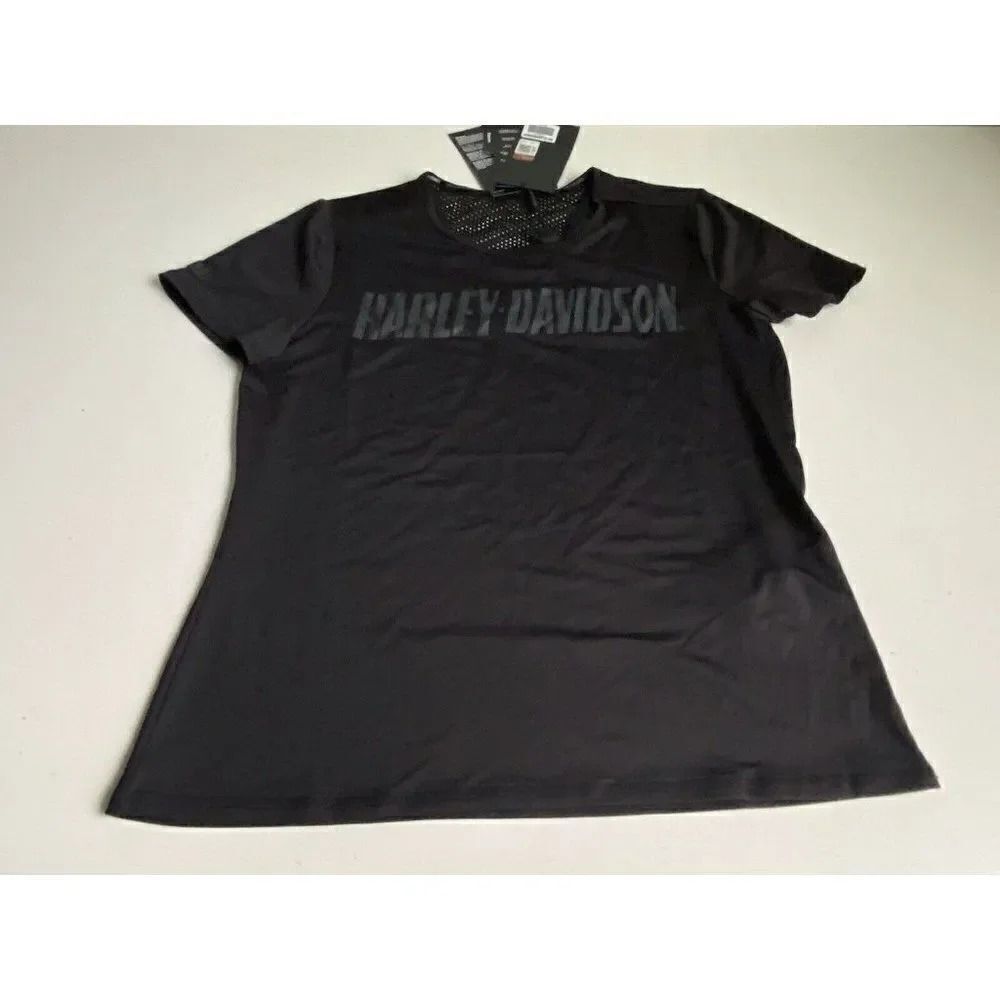 Harley Davidson Mesh Stretchy Short Sleeve T-Shirt Top‎ Women’s Sz M Black NEW